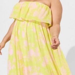 Torrid Strapless Yellow and Pink Dress